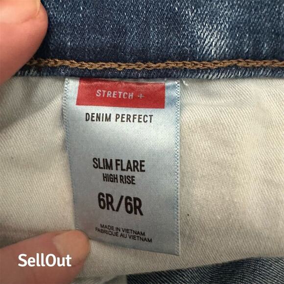 Express Women's High Rise Slim Flare Jeans Size 6 Blue Distressed - Picture 3 of 3